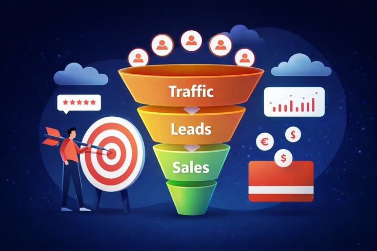 Marketing funnel converting SEO traffic into leads